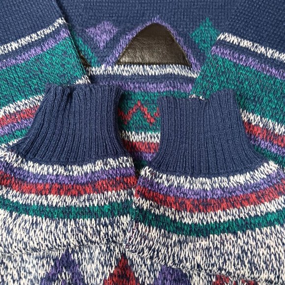 Vintage 90s Impact L Sweater Crew Neck Leather Patches Mountain Ski Retro READ - Picture 3 of 16